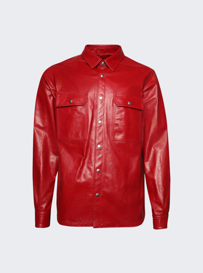Rick Owens Leather Outershirt In Cardinal Red