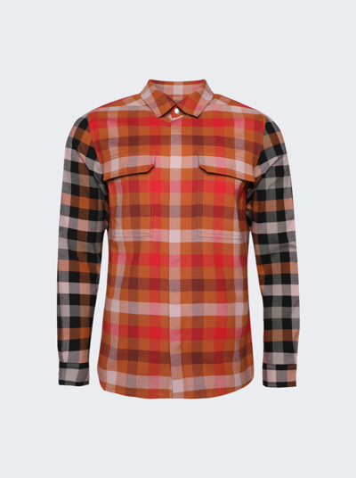 Rick Owens Longsleeve Outershirt In Clay Plaid And Black Plaid