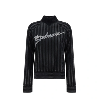 Balmain High-neck Logo Sweater In Black