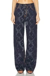 Etro Denim Floral-print Straight Leg Pants In Indigo