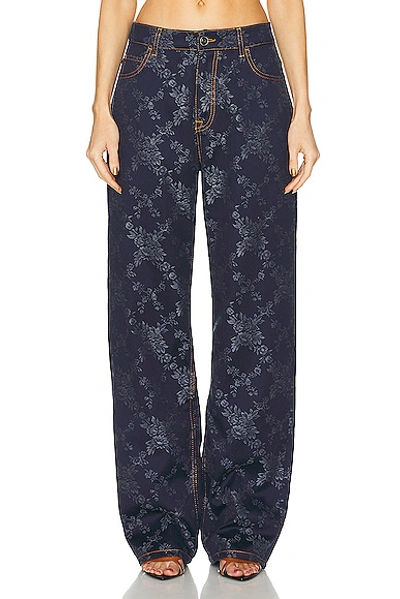 Etro 花卉提花直筒牛仔裤 In Dark Blue