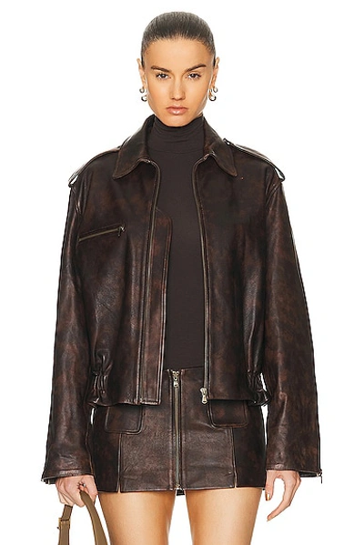 Siedres Carla Leather Bomber Jacket In Brown