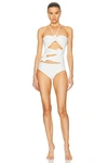 Maygel Coronel Floral-detail Sleeveless Swimsuit In Off White