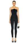 Maygel Coronel Matuna Floral-appliquéd Strapless Jumpsuit In Black