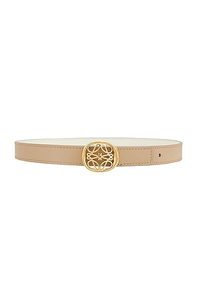 Loewe Anagram Ellipse 2cm Reversible Belt In Paper Craft  Soft White  & Gold