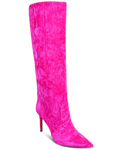I.n.c. International Concepts Havannah Wide Calf Knee High Stovepipe Dress Boots, Created For Macy's In Fuchsia Velvet Wide Calf