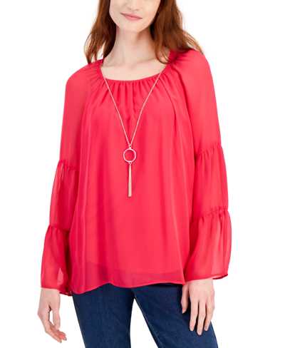 Jm Collection Women's Solid Tiered Necklace Top, Created For Macy's In Real Red