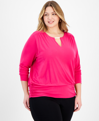 Inc International Concepts Plus Size Hardware-keyhole Top, Created For Macy's In Pink Tutu