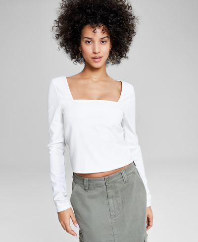 And Now This Women's Square-neck Long-sleeve Top, Created For Macy's In White