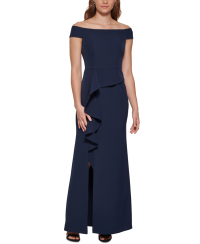 Vince Camuto Women's Off-the-shoulder Draped Column Gown In Navy
