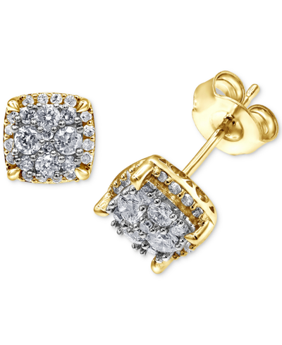 Macy's Diamond Cluster Stud Earrings (1/2 Ct. T.w.) In 14k Gold In Yellow Gold