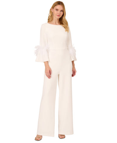 Adrianna Papell Women's Faux-feather Bell-sleeve Jumpsuit In Ivory