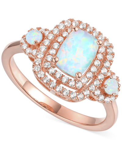 Macy's Lab-grown Emerald (7/8 Ct. T.w.) & Lab-grown White Sapphire (1/3 Ct. T.w.) Double Halo Three Stone R In Opal