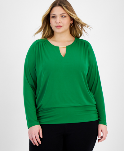 Inc International Concepts Plus Size Hardware-keyhole Top, Created For Macy's In Bright Pine