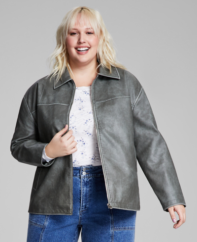 And Now This Trendy Plus Size Faux-leather Zip-front Jacket In Green