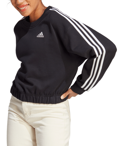 Adidas Originals Women's Three-stripe Cropped Crewneck Sweatshirt In Black,white