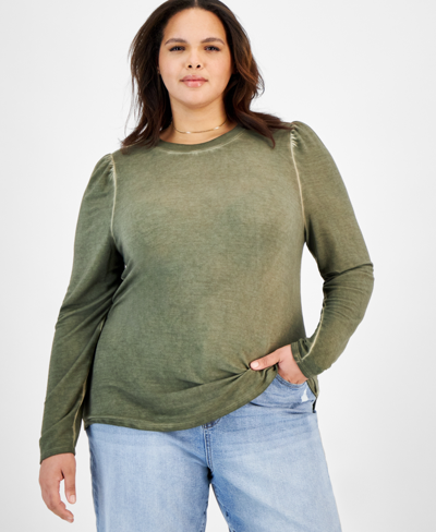 And Now This Plus Size Puffed-shoulder Top In Crushed Oregano Wash
