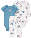 CARTER'S BABY GIRLS BUTTERFLY LITTLE CHARACTER COTTON BODYSUITS AND PANTS, 3 PIECE SET