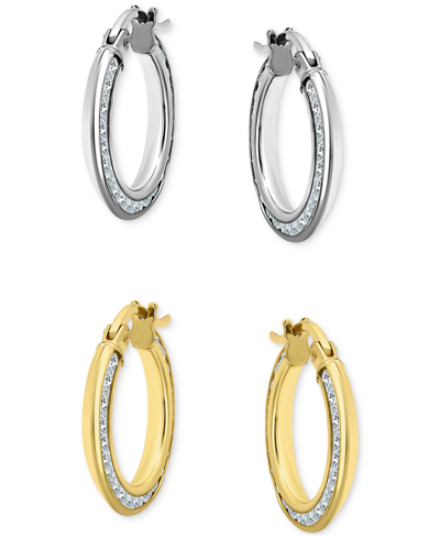 Giani Bernini 2-pc. Set Cubic Zirconia Small Hoop Earrings In Sterling Silver & 18k Gold-plate, 0.5", Created For In Twotone