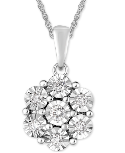 Macy's Diamond Miracle Plate Floral Cluster 18" Pendant Necklace (1/4 Ct. T.w.) In Sterling Silver