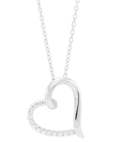 Macy's Diamond Polished Heart Pendant Necklace (1/10 Ct. T.w.) In Sterling Silver, 16" + 2" Extender