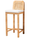 BAXTON STUDIO BAXTON STUDIO ZARIAH MODERN BOHEMIAN RATTAN & MAHOGANY BAR STOOL