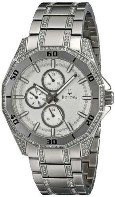 Pre-owned Bulova 96c110 Men's Chronograph Silver-tone Dial Crystal Stainless Steel Watch