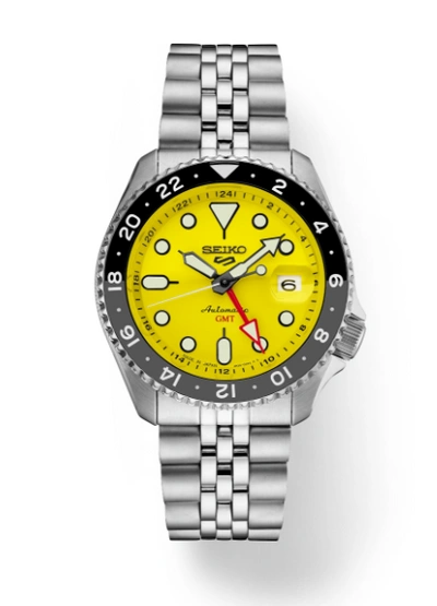 Pre-owned Seiko 5 Sports Skx Sports Style Gmt Series Yellow Dial Men's Watch Ssk017