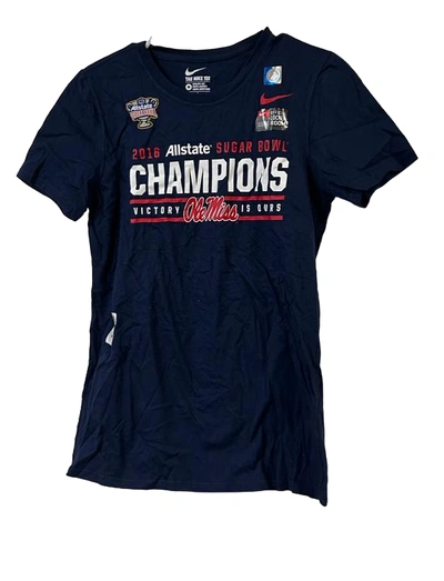 Pre-owned Nike Men's Ole Miss Rebels 2016 Championship Short Sleeve T-shirt, Navy, Medium In Blue