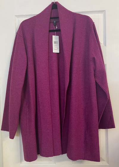 Pre-owned Eileen Fisher $348  Lightweight Boiled Wool High Collar Cardigan 1x In Purple