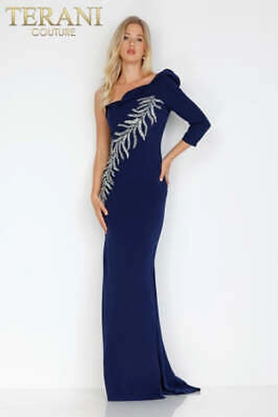 Pre-owned Terani Couture 231e0291 Evening Dress Lowest Price Guarantee Authentic In Navy