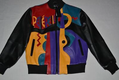 Pre-owned Pelle Pelle Authentic  Men's Leather Picasso Plush Jacket Black Multi All Sizes