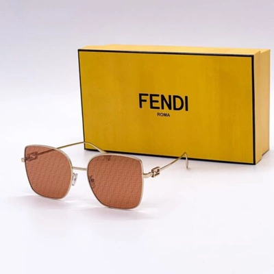 Pre-owned Fendi Fe40013u 10l Shiny Endura Gold Brown Ff Logo Lens Women Sunglasses