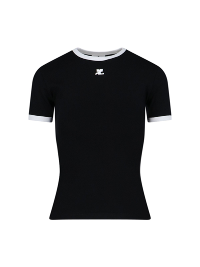 Courrèges Bumpy Embroidered Logo Cotton T-shirt In Black  
