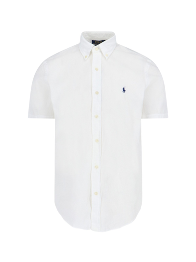 Polo Ralph Lauren Slim-fit Button-down Collar Logo-embroidered Cotton-blend Poplin Shirt In White