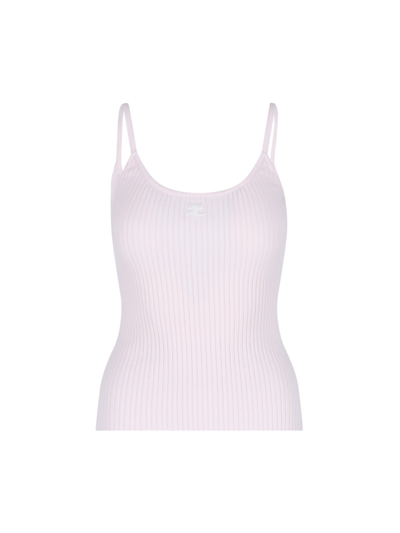 Courrèges Logo Ribbed Top In Pink