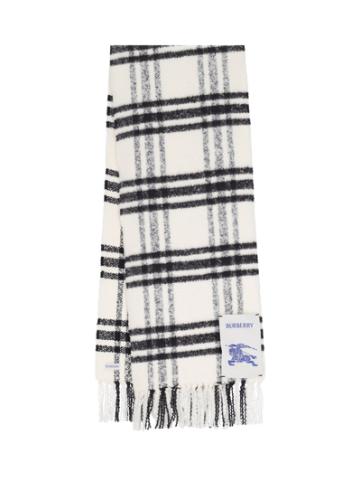 Burberry Check Pattern Scarf In White