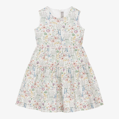 Il Gufo Babies' Girls White Organic Cotton Floral Dress