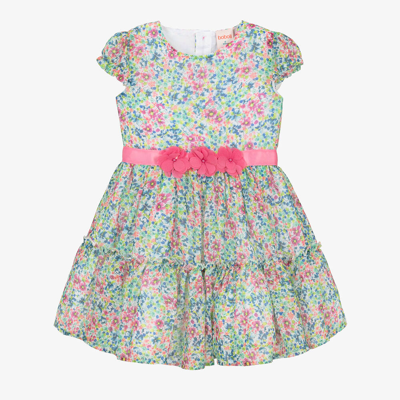 Boboli Babies' Girls Pink & Green Floral Chiffon Dress