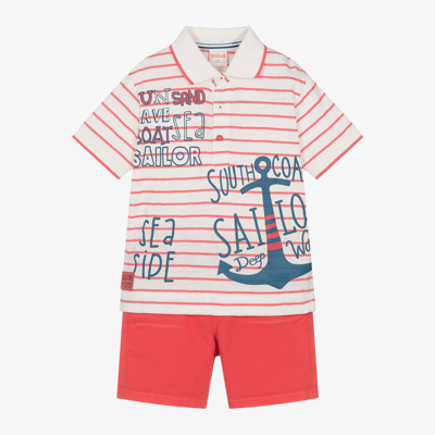 Boboli Babies' Boys Red Striped Cotton Shorts Set