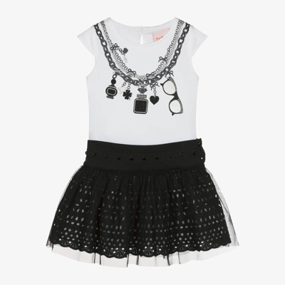 Boboli Babies' Girls White & Black Cotton Skirt Set
