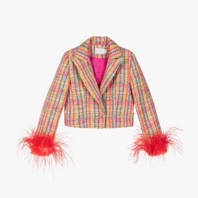Eirene Kids' Tweed Feather-trim Blazer (2-15 Years) In Orange