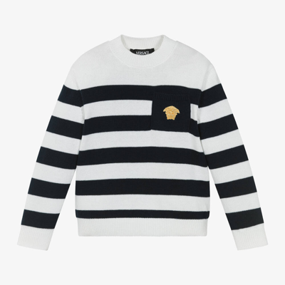 Versace Nautical Stripe Kids Jumper In Blue