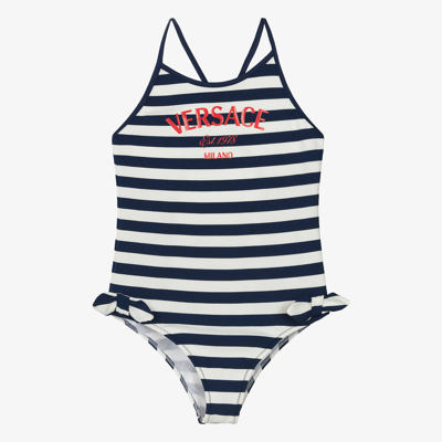 Versace Teen Girls Blue Nautical Stripe Swimsuit