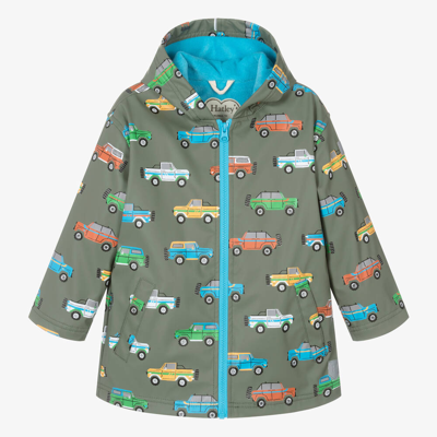 Hatley Kids' Boys Green Cars Hooded Raincoat
