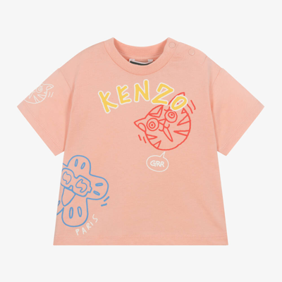 Kenzo Babies'  Kids Girls Pink Cotton Tiger & Boke T-shirt