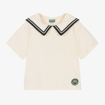 Kenzo Babies'  Kids Girls Ivory Cotton Collared Sailor T-shirt