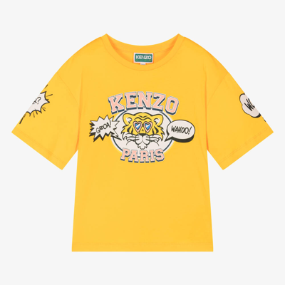 Kenzo Kids Girls Yellow Tiger Cotton T-shirt