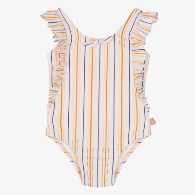 Carrèment Beau Babies' Girls Striped Pink Ruffle Swimsuit