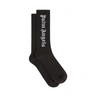 Palm Angels Black Gothic Logo Socks In Black Off White